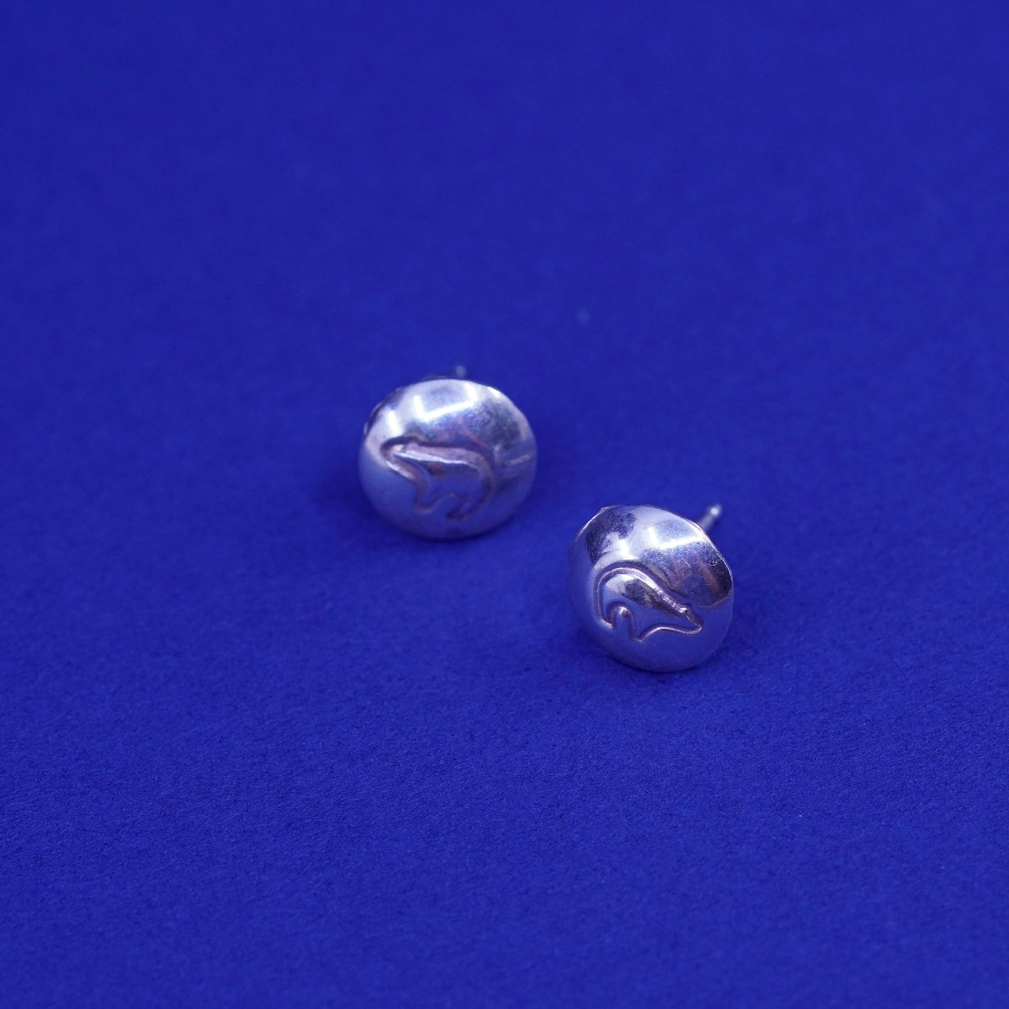 Vintage Native American sterling silver handmade earrings, 925 bear studs