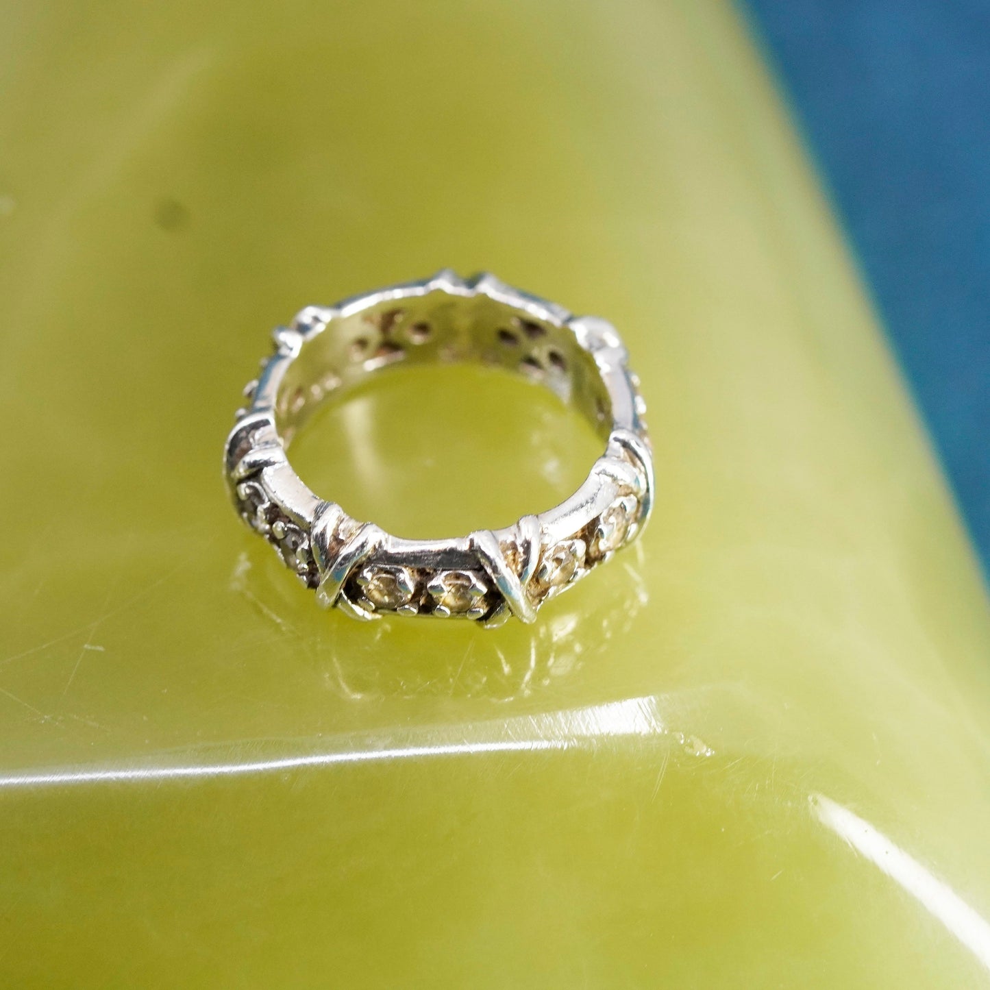 Size 6, Sterling 925 silver handmade ring, 925 stackable wedding band with Cz