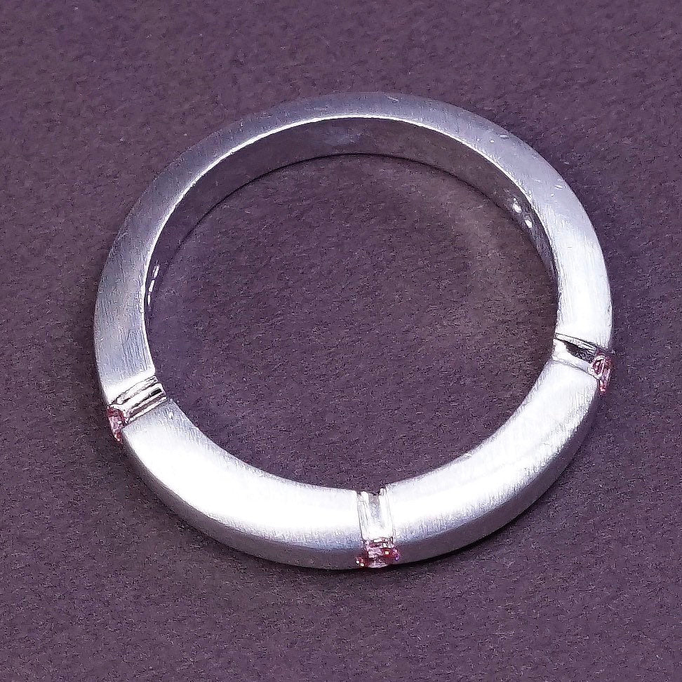 sz 8.5, vtg GB Sterling silver handmade ring, modern 925 w/ pink Quartz