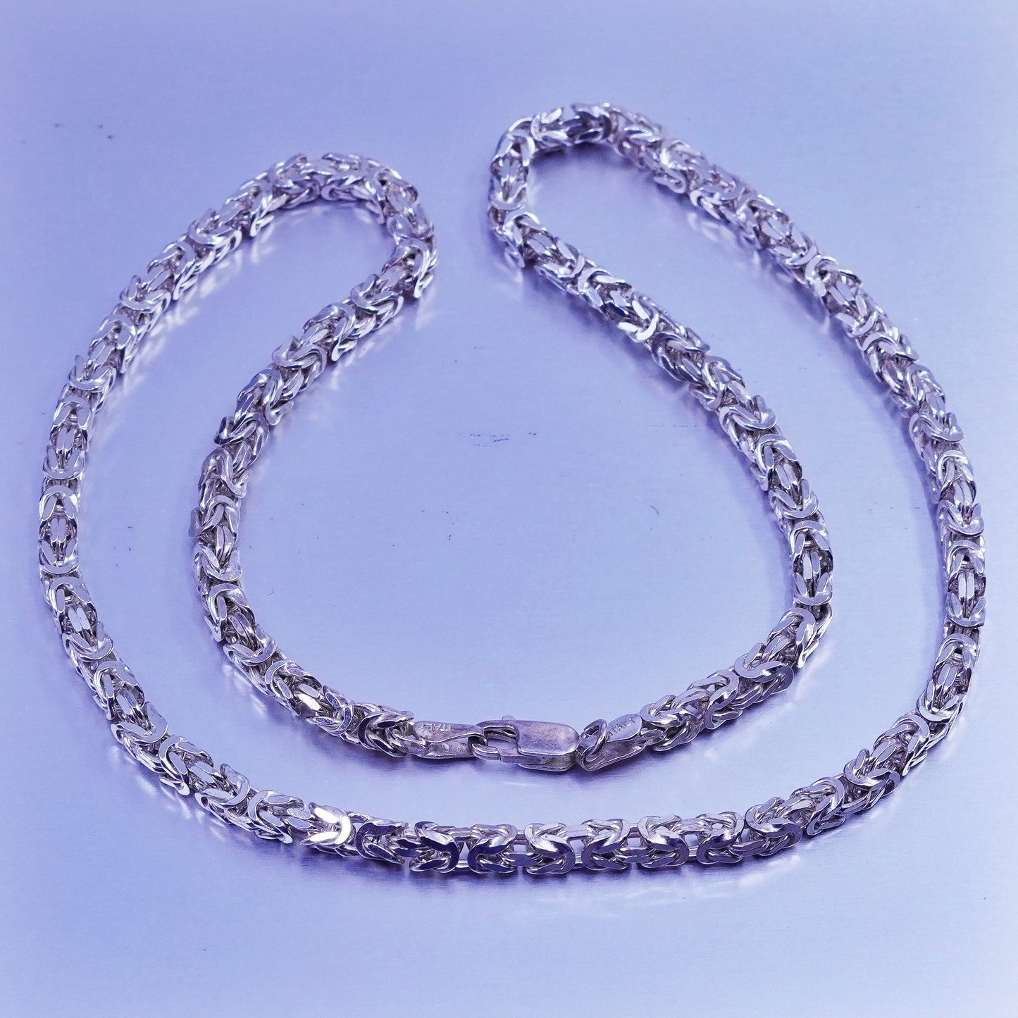 18”, Italy Sterling 925 silver handmade square birdcage Byzantine necklace