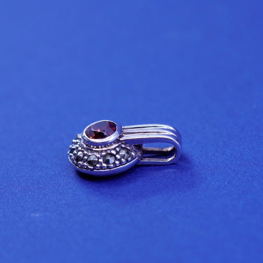 Vintage sterling 925 silver handmade pendant with ruby and marcasite details