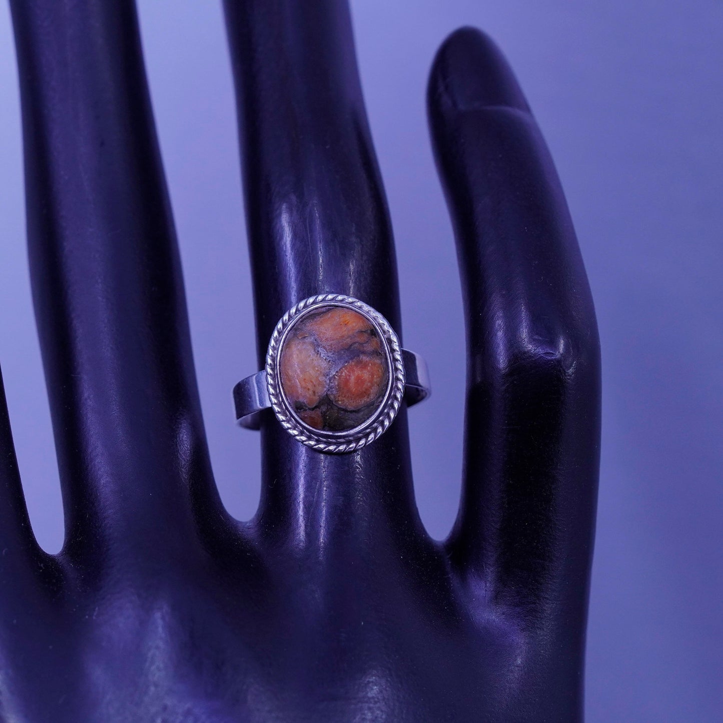 Size 6.25, vintage Sterling 925 silver handmade ring with red jasper