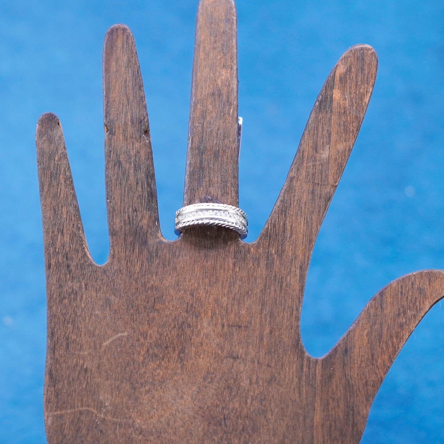 Size 8, vintage Sterling silver ring, 925 stackable band with clear cz