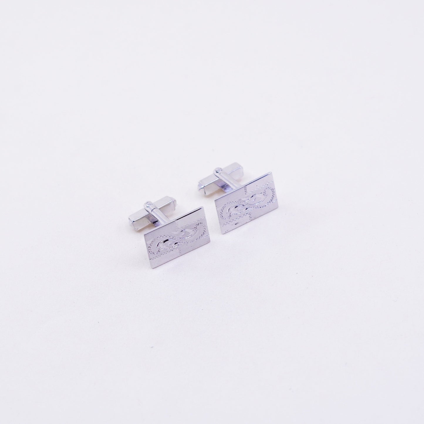 Vintage modern textured sterling silver cuff link, 925 cufflink
