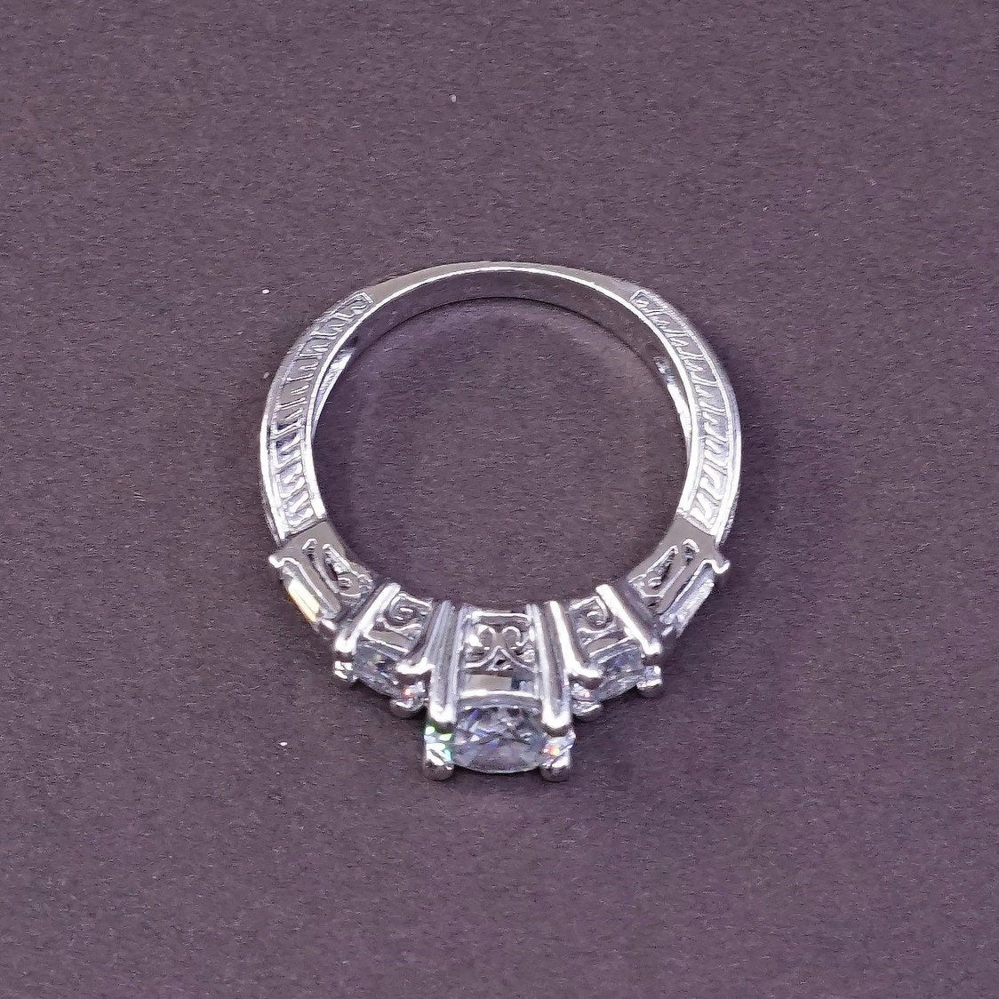 sz 6, vtg Sterling silver engagement ring, 925 w/ clear Swarovski crystal ring