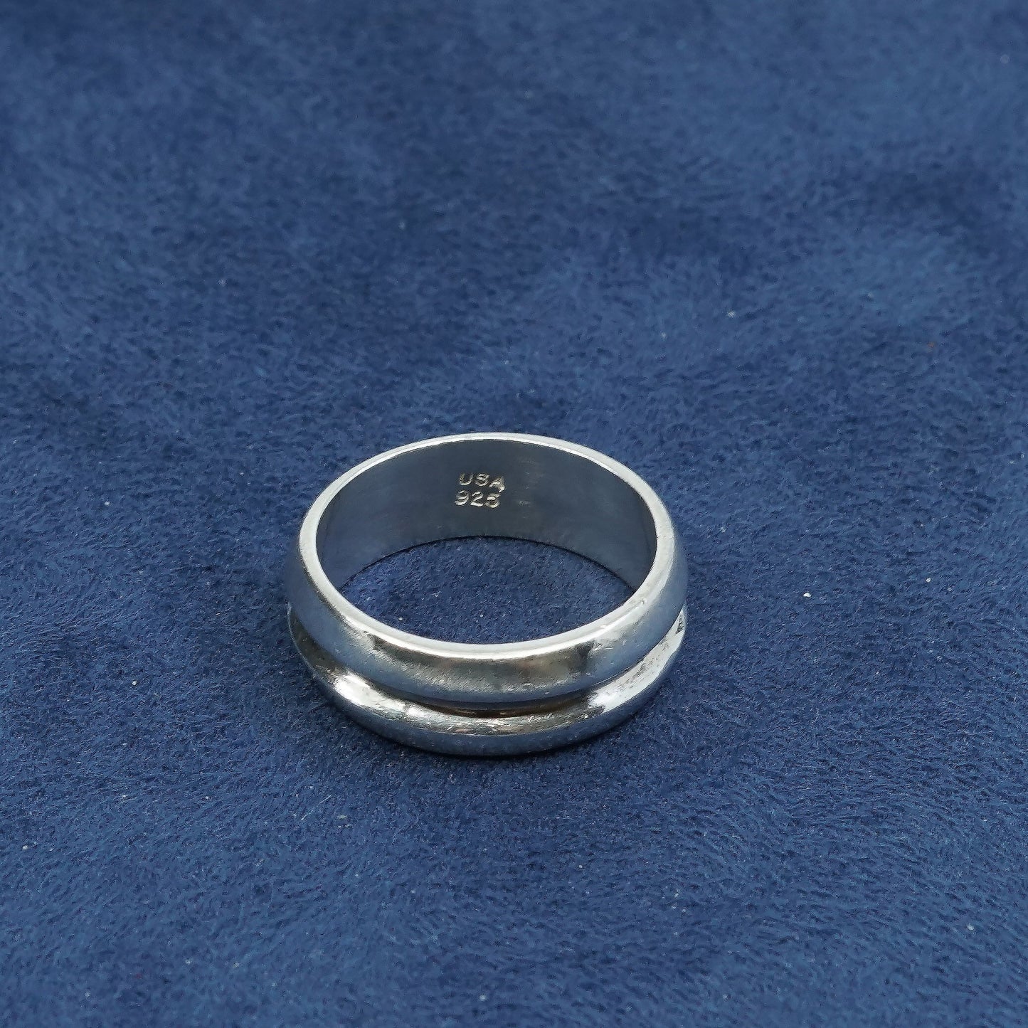 sz 8, vtg USA Sterling silver handmade ribbed ring, 925 statement ring