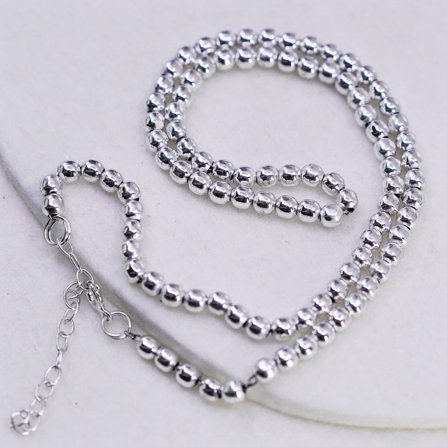 16+2” 4mm, vintage Italy Sterling 925 silver bead chain necklace