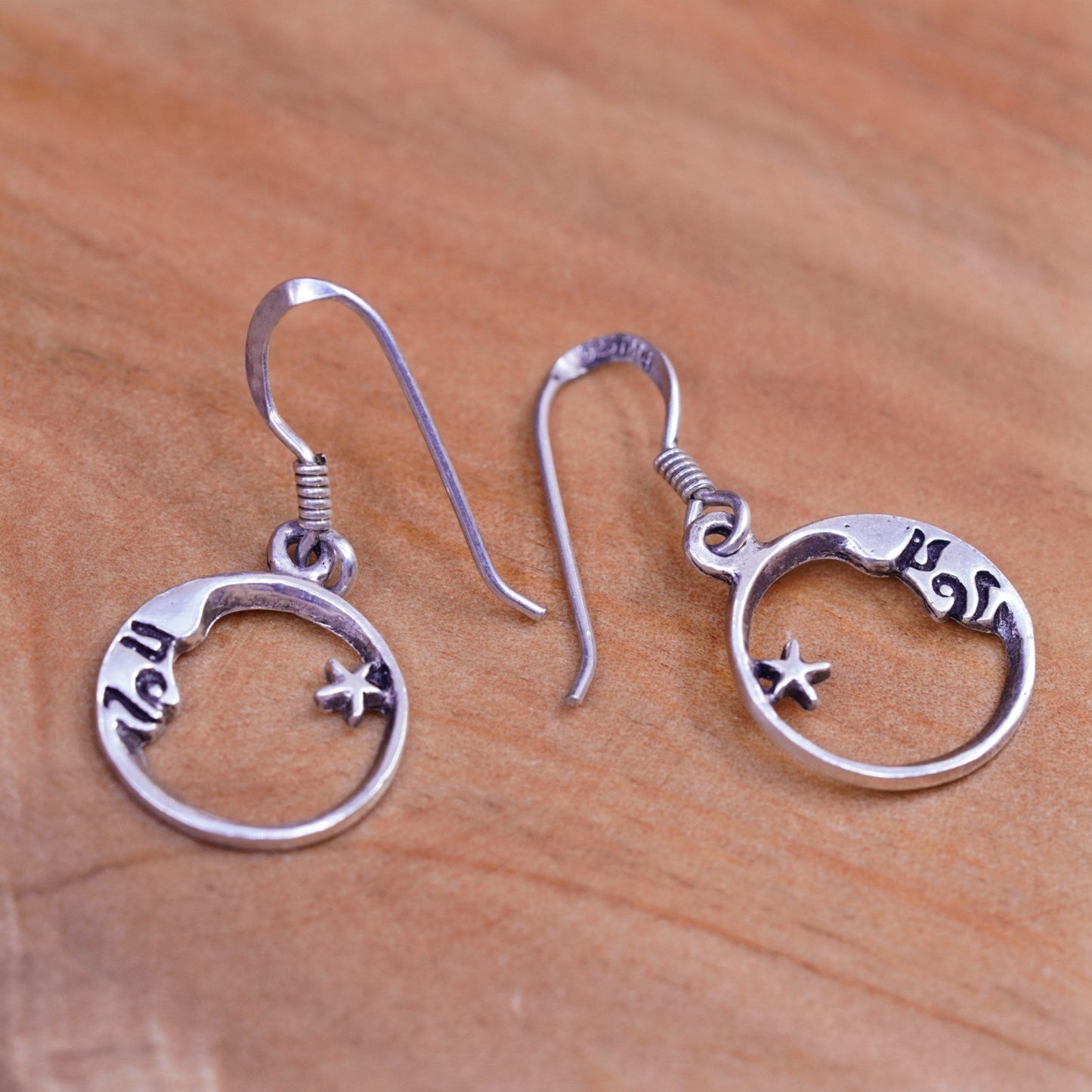Vintage Sterling 925 Silver handmade Earrings with moon face