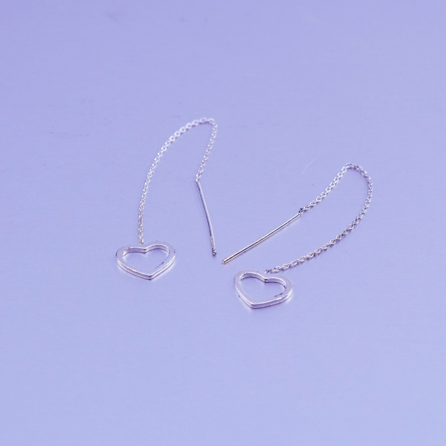 Vintage Sterling 925 silver handmade circle chain fringe earrings and heart