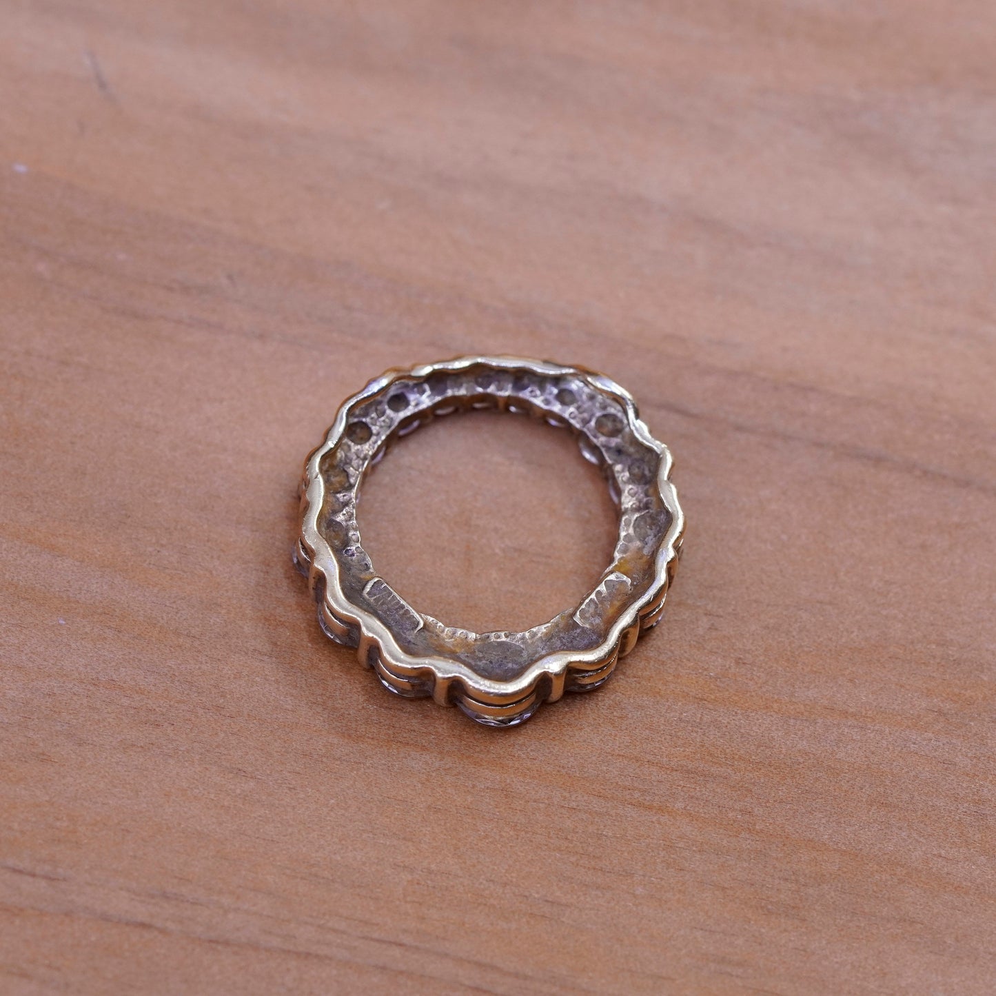 vtg modern gold over Sterling silver handmade pendant, 925 Circle Pendant CZ