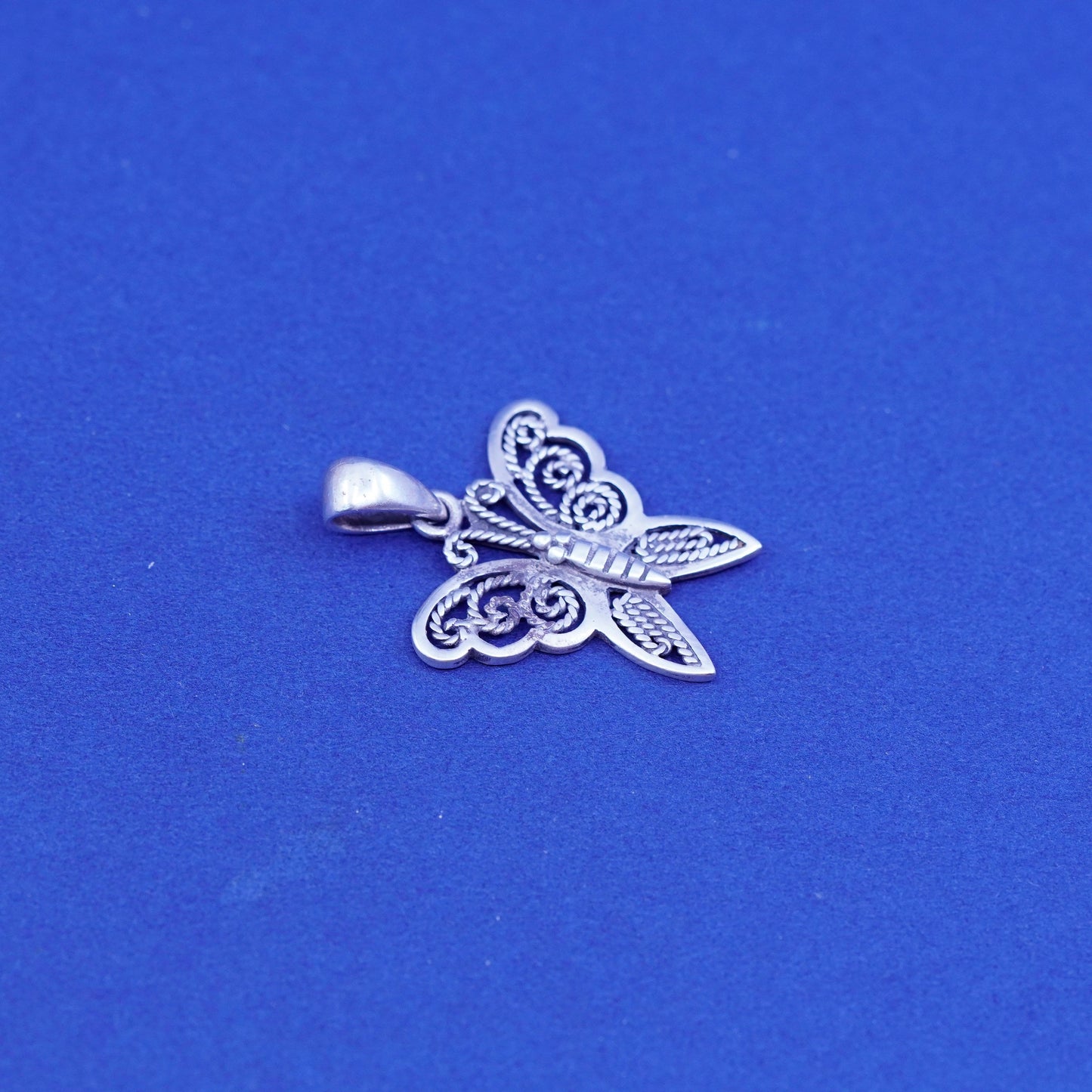 Vintage sterling silver handmade pendant, 925 filigree butterfly