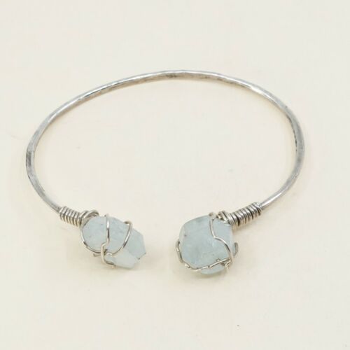 7.25” Sterling Silver 925 Vintage Antique Cuff Handmade Bracelet W/ Crystal Ends