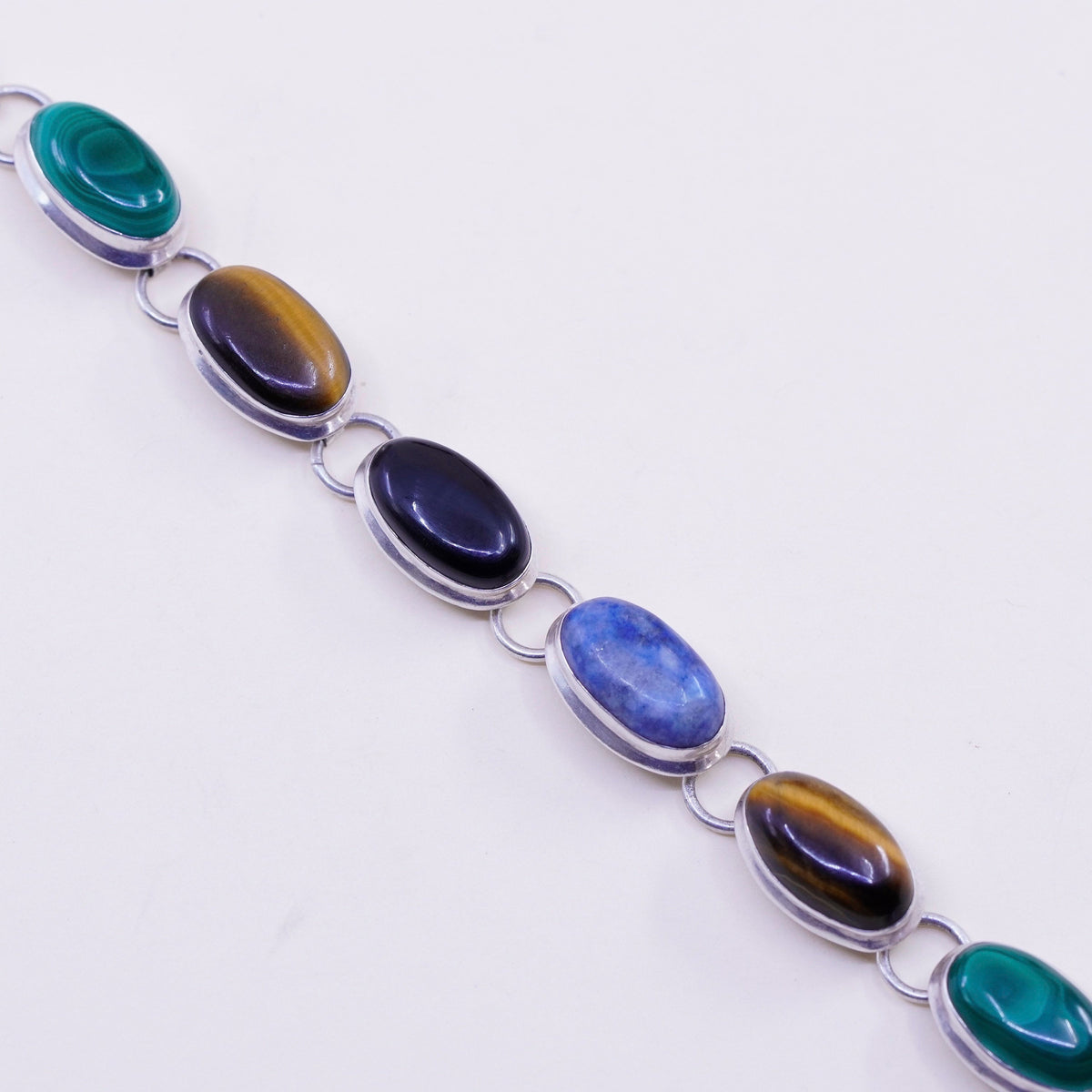 6.75+1”, Sterling silver handmade bracelet, Mexico 925 sodalite onyx tiger eye