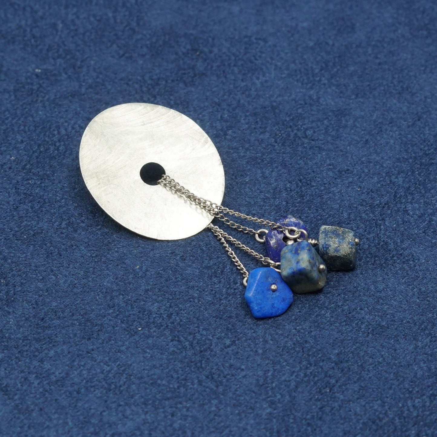 Berry sterling silver handmade earrings, 925 disc w/ Lapis lazuli beads
