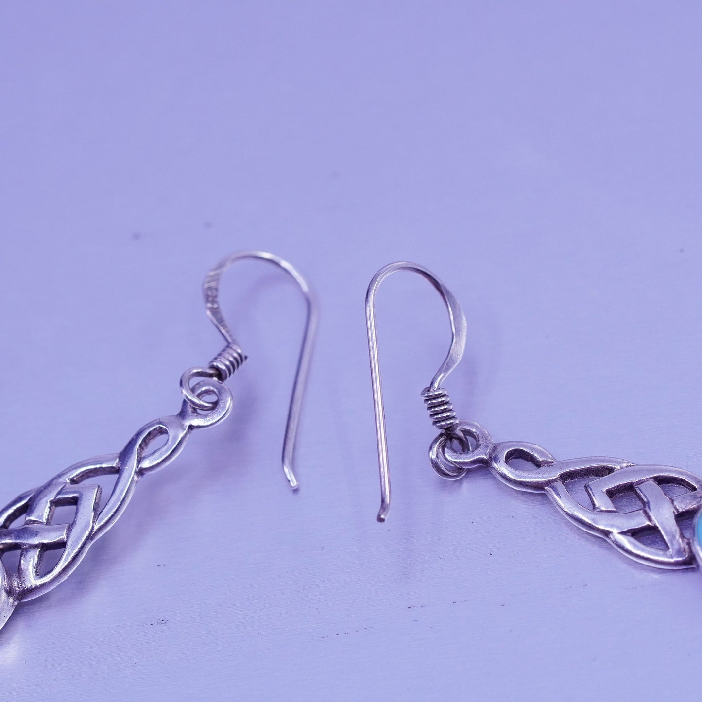 Irish Sterling 925 silver handmade filigree Celtic knot earrings turquoise