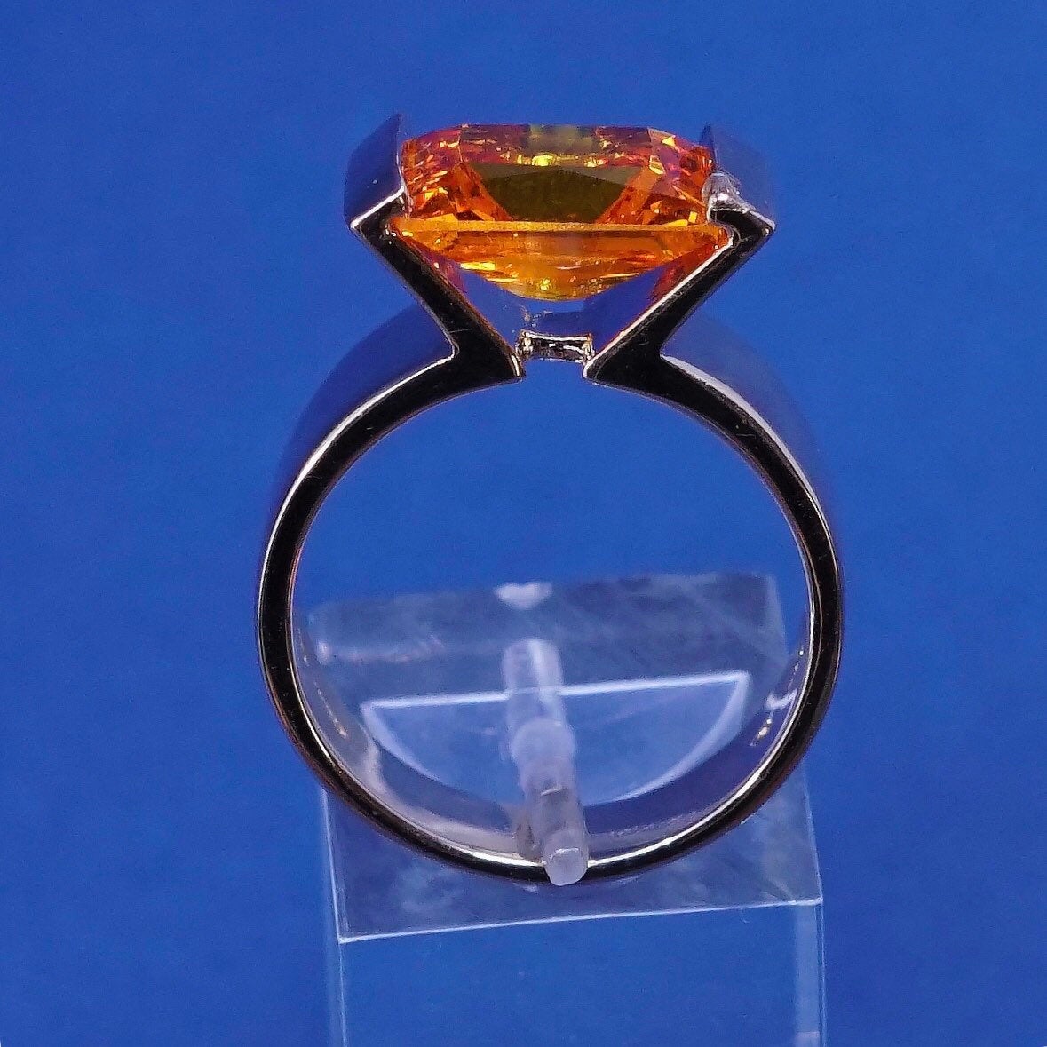 sz 9, vermeil gold over sterling silver handmade ring, modern 925 w/ crystal