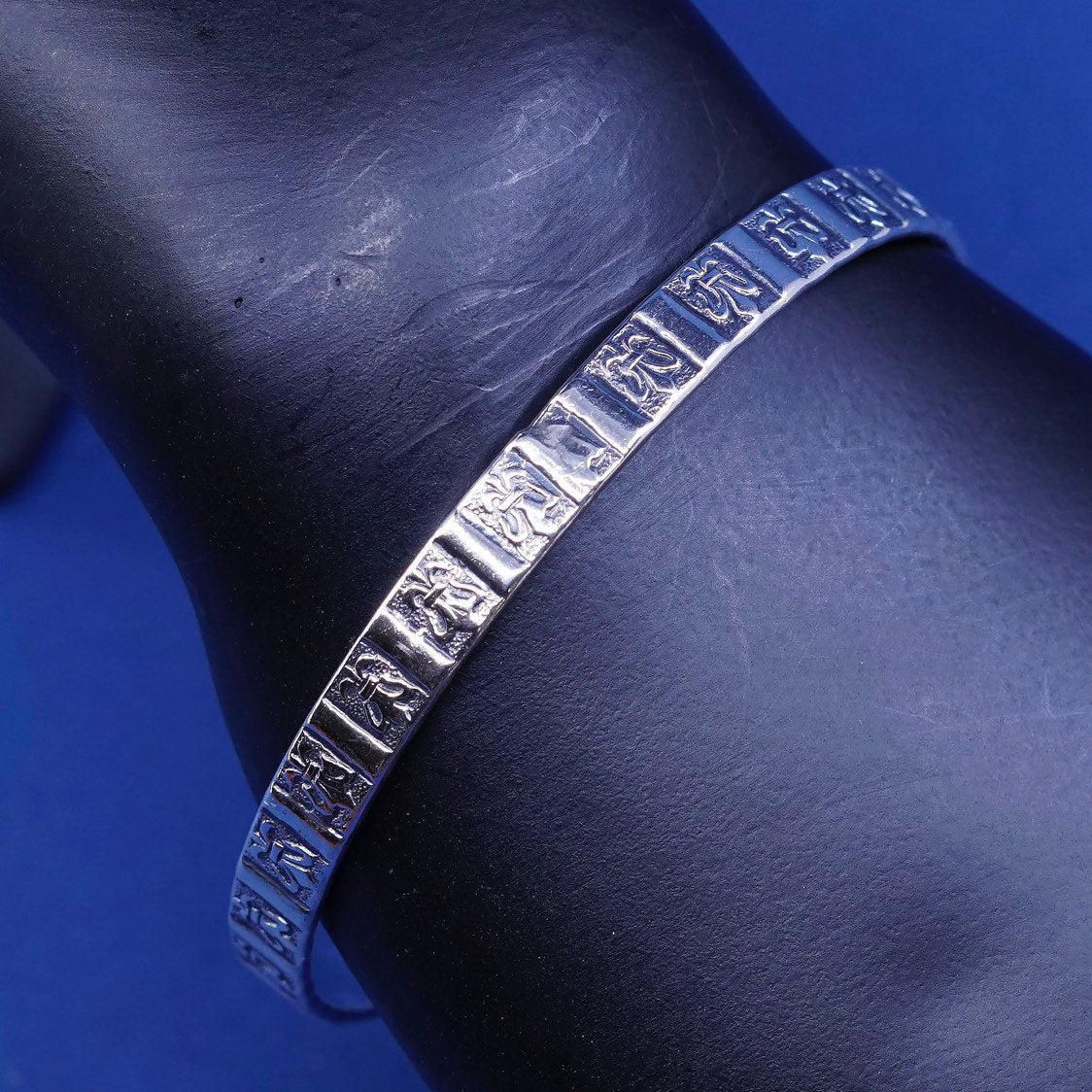 8", vtg danecraft sterling silver handmade bracelet, 925 textured bangle