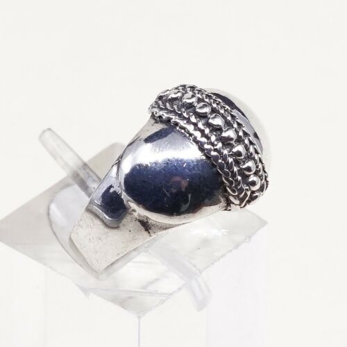Size 6, Vtg Sterling Silver Handmade Ring 925 Silver Band w/ beads inlay