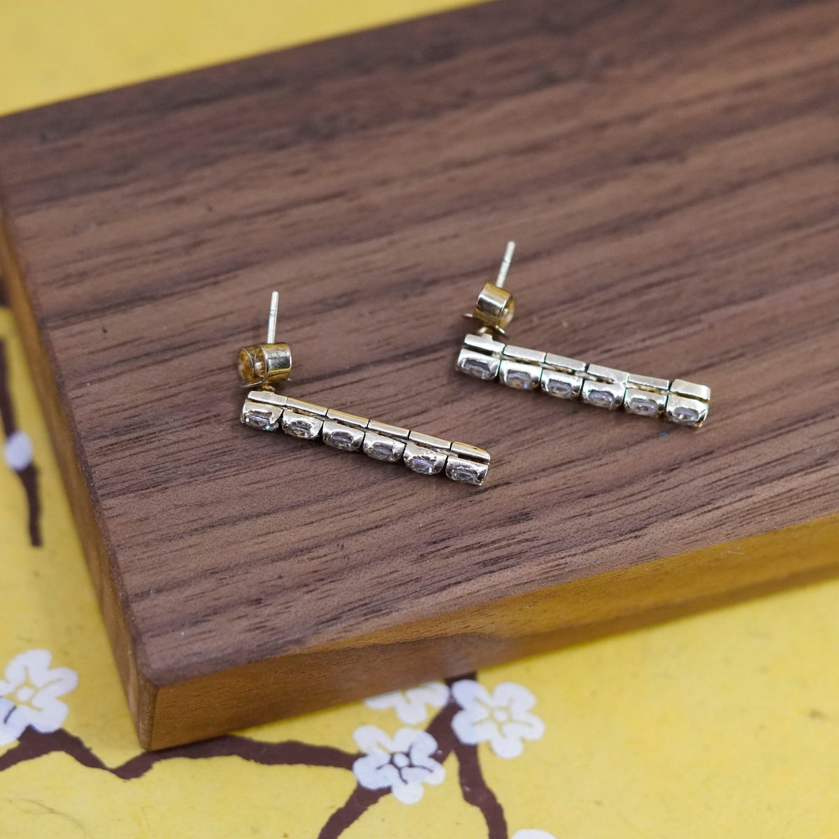 Vintage vermeil gold over Sterling 925 silver handmade earrings with CZ