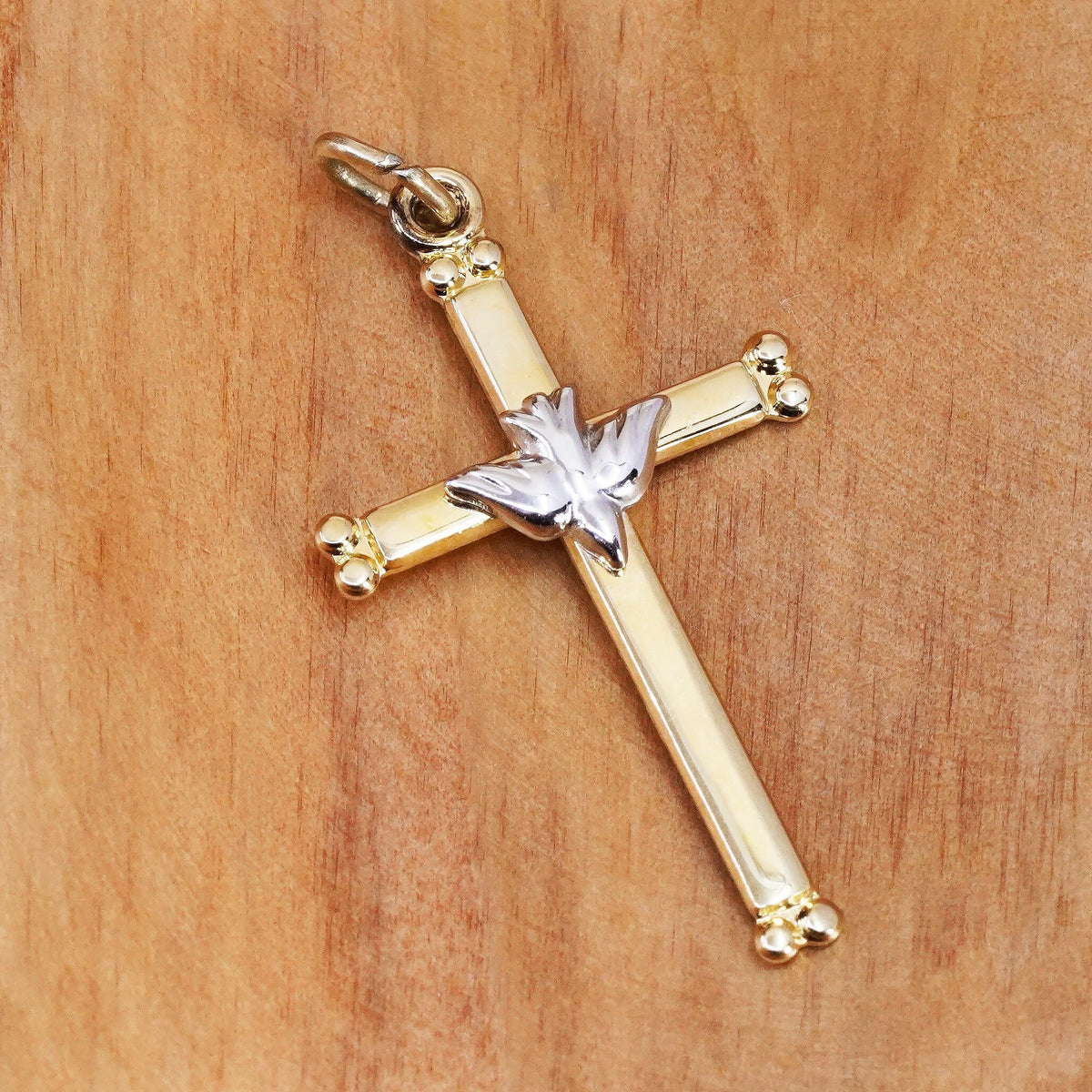 vtg Avanti vermeil gold over Sterling silver pendant, 925 cross peace dove bird