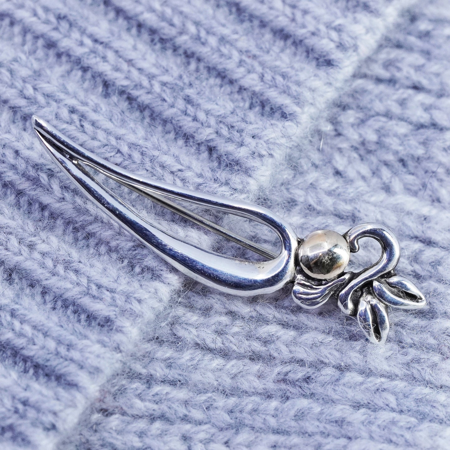 Vintage designer sterling silver handmade brooch, 925 pin with 10K gold bead