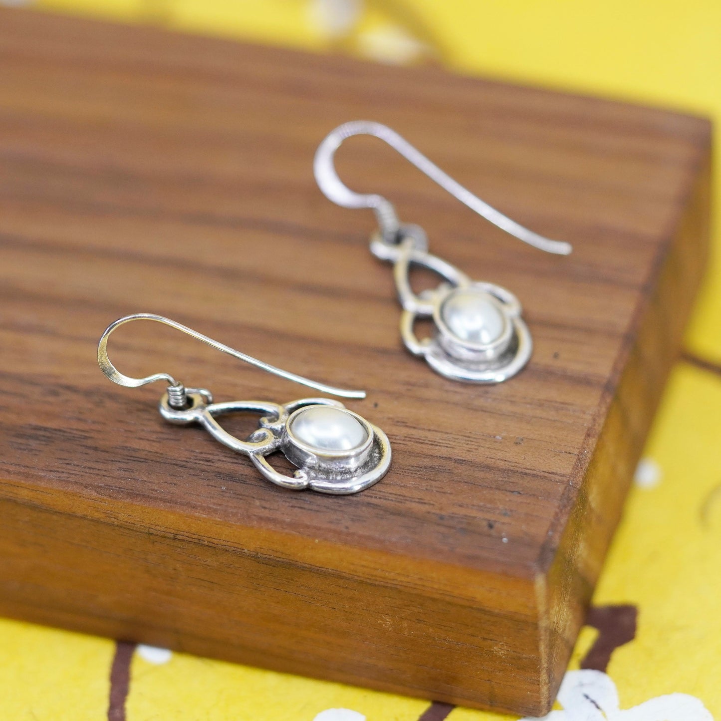 Vintage Sterling silver 925 handmade earrings with pearl drops