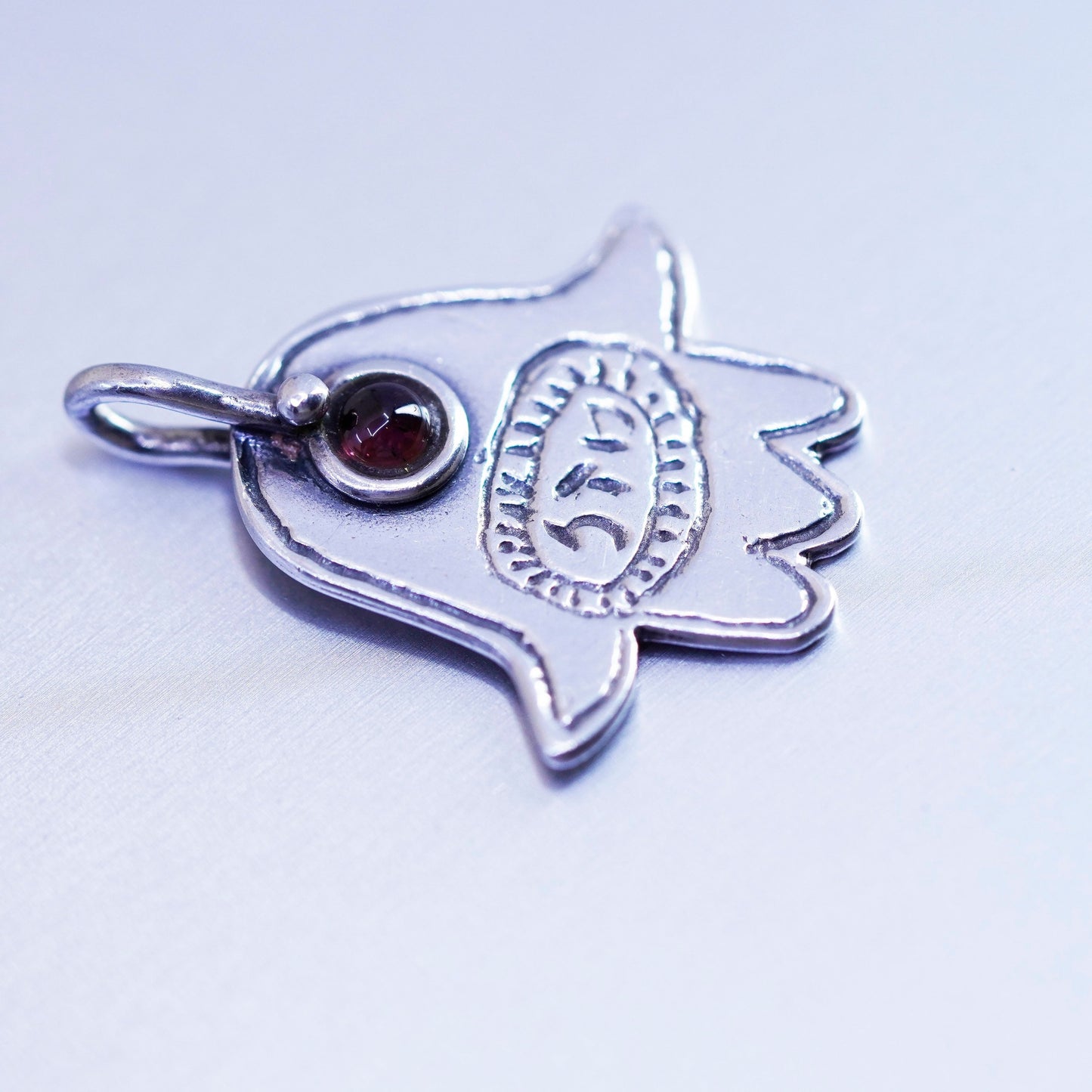 antique sterling 925 silver handmade hand pendant with garnet