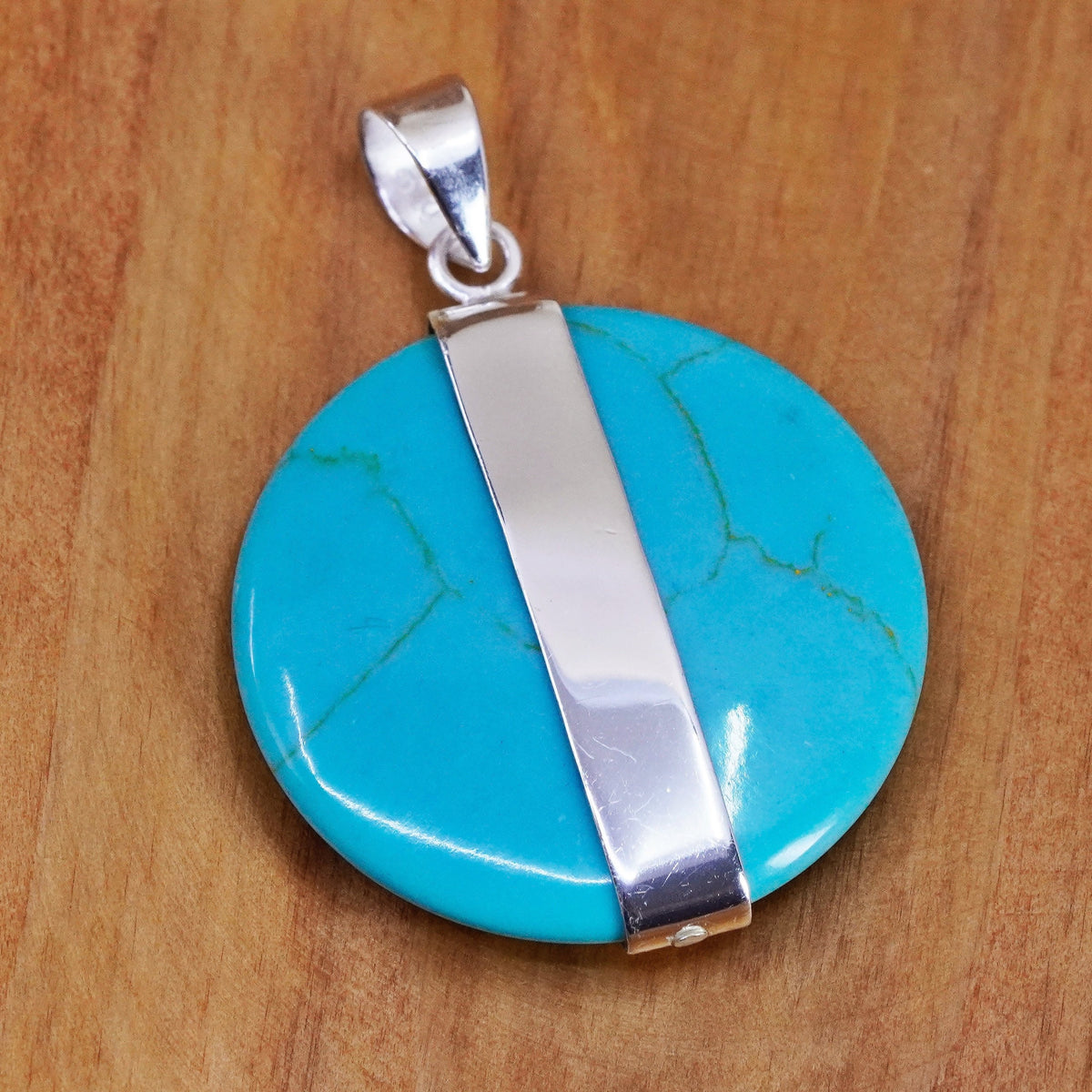 Vintage Sterling silver handmade pendant with circle turquoise