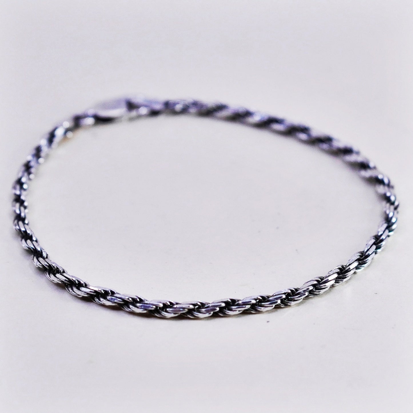 7”, 3mm, vintage Sterling silver rope chain, Italy 925 men’s bracelet