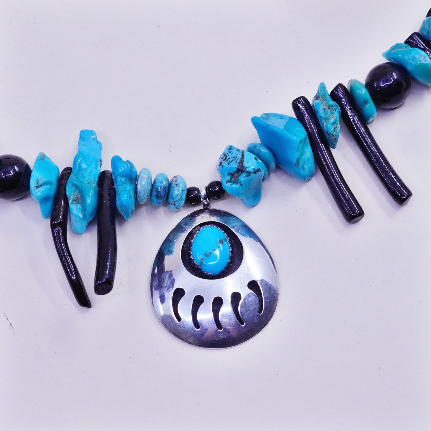 30”, Native American Richard Begay Sterling silver turquoise necklace Navajo