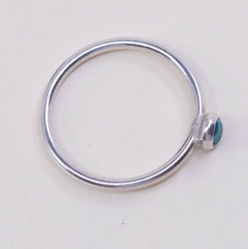 Sz 7.25, Vtg Sterling Silver Handmade Ring, 925 Silver Band W Malachite Inlay