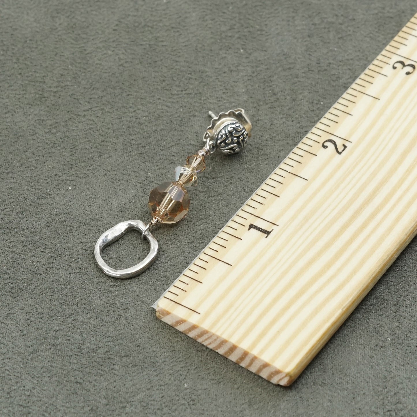 Vintage Sterling silver handmade earrings, 925 circle w/ yellow crystal beads