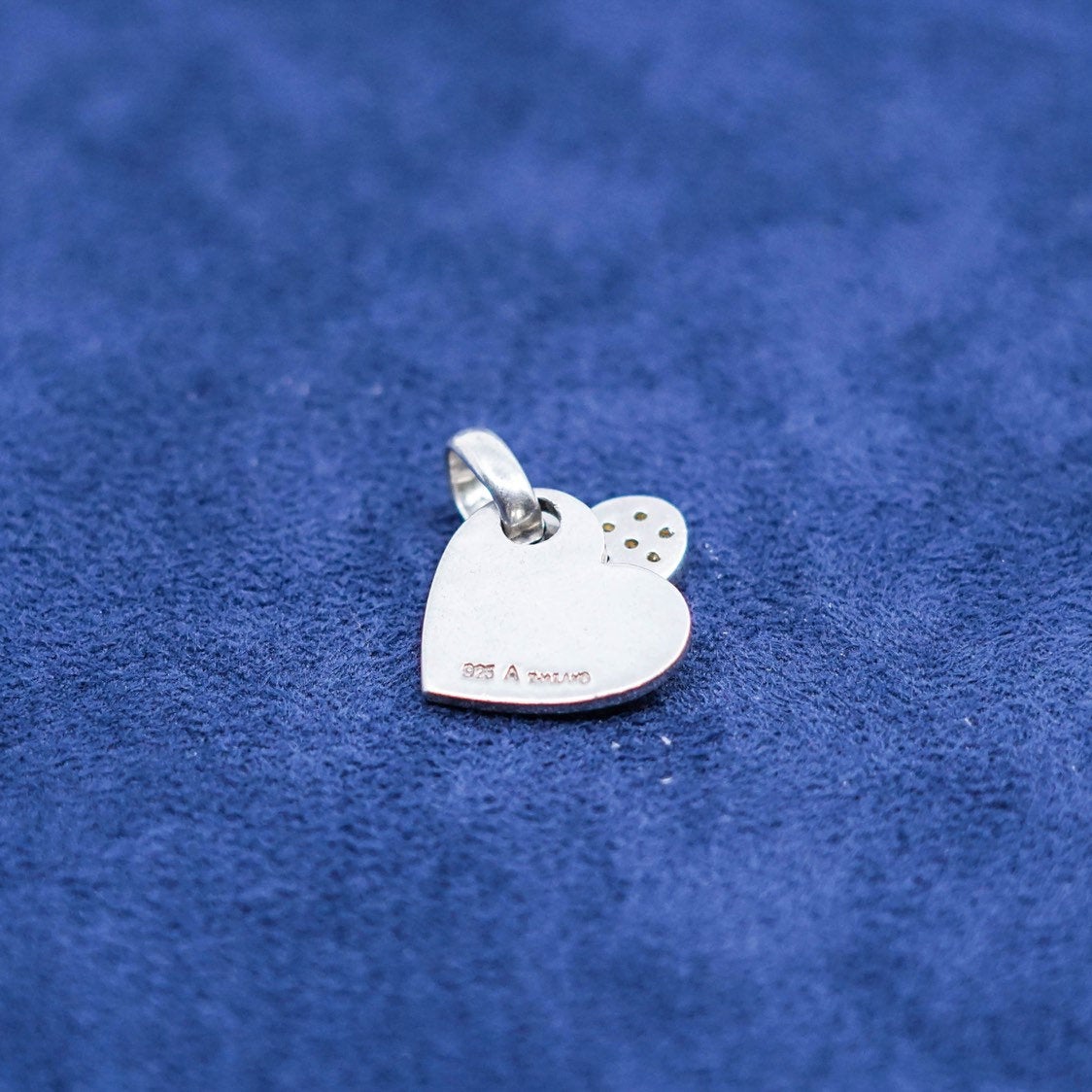 vtg Sterling silver handmade pendant, 925w/ double heart w/ marcasite N crystal