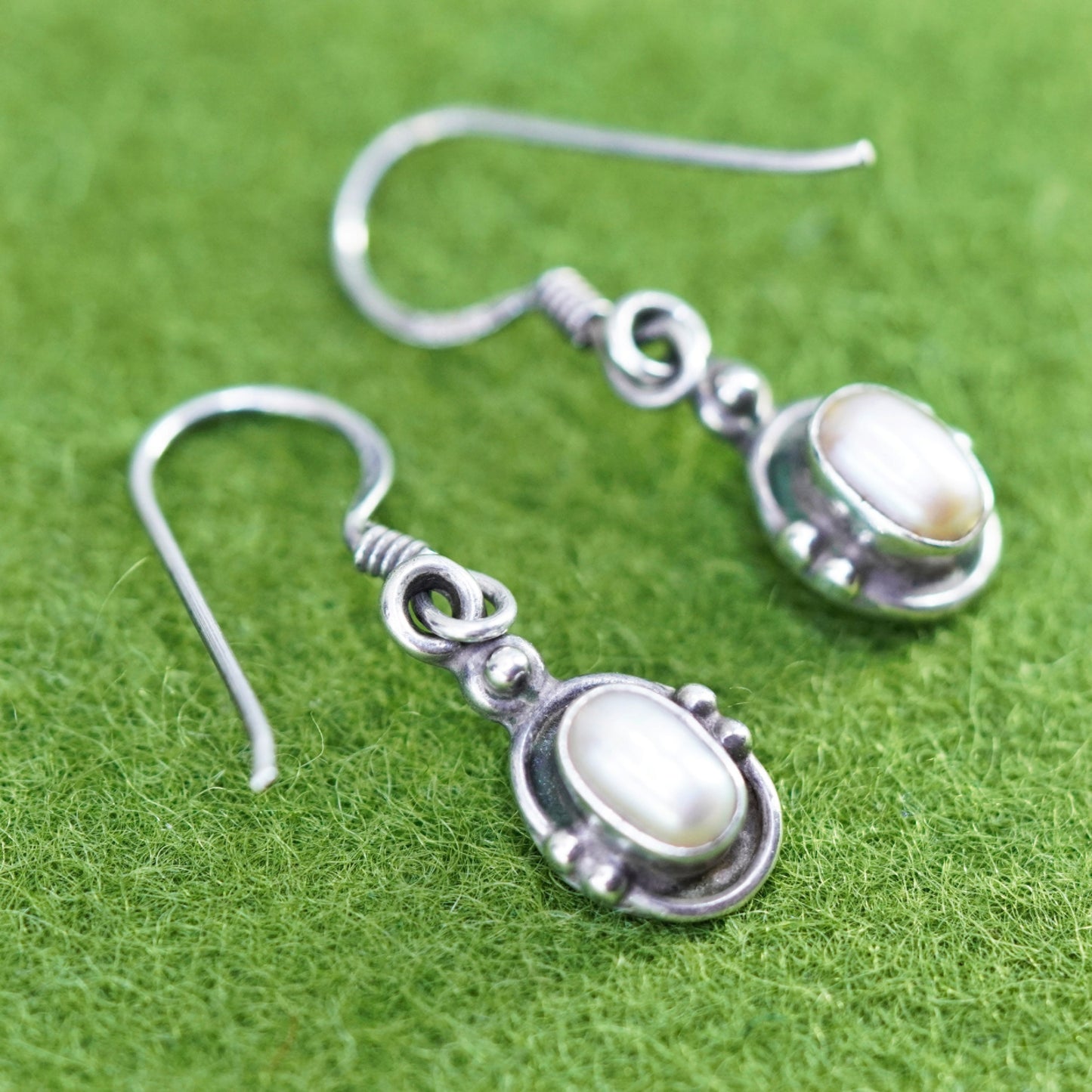 Vintage Sterling 925 silver handmade earrings with freshwater pearl beads