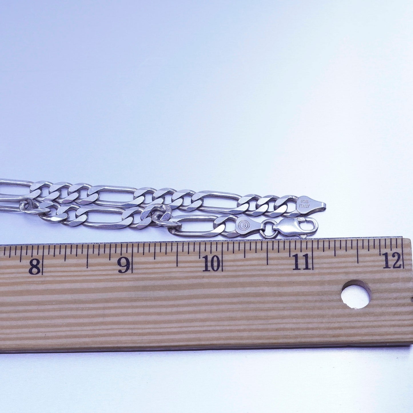 24” 7mm, vintage Italy Sterling 925 silver bold figaro chain necklace