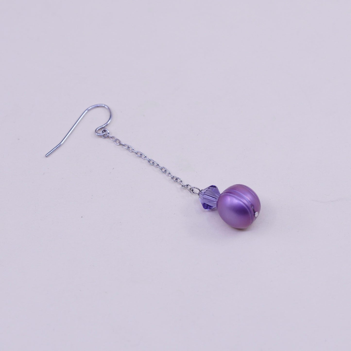 Vintage Sterling silver handmade earrings, 925 chain with purple pearl drops