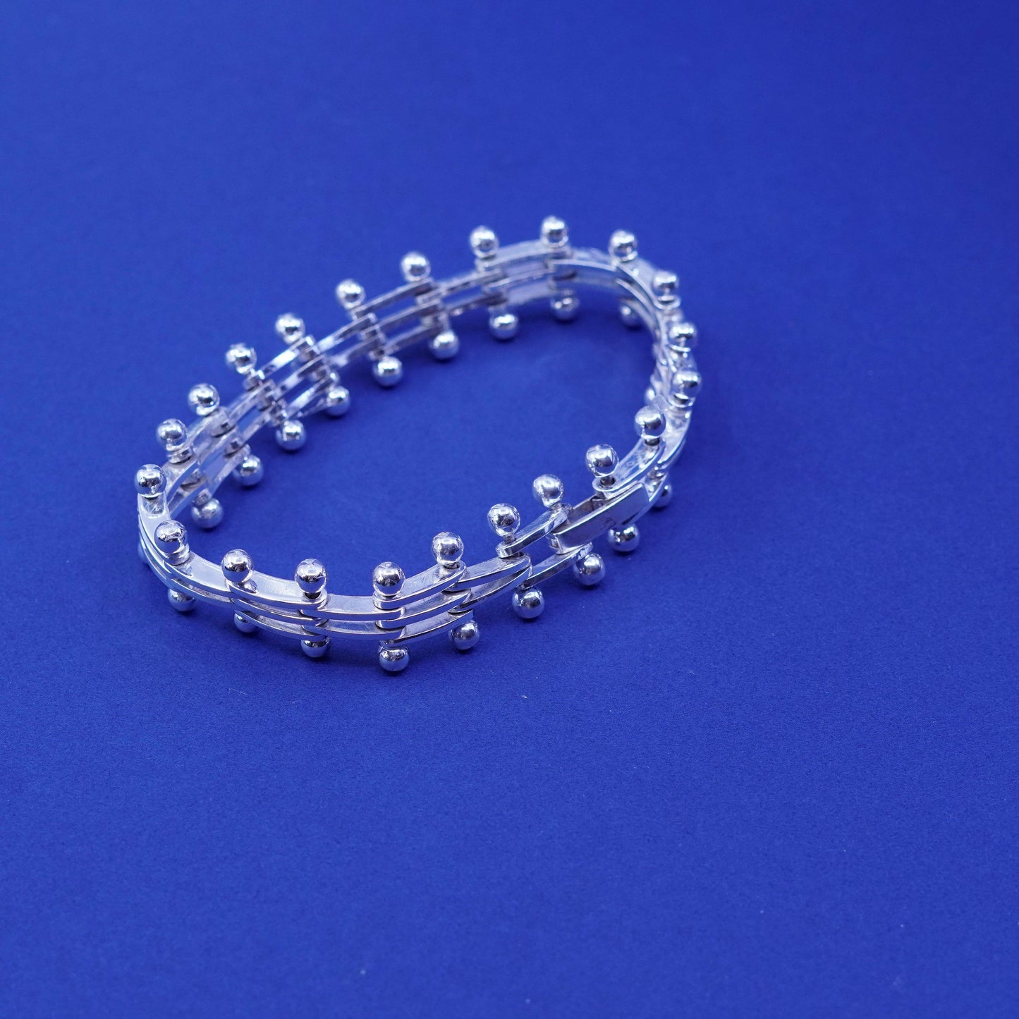 7.5”, vintage Sterling silver handmade bracelet, heavy 925 wide chain w/ beads