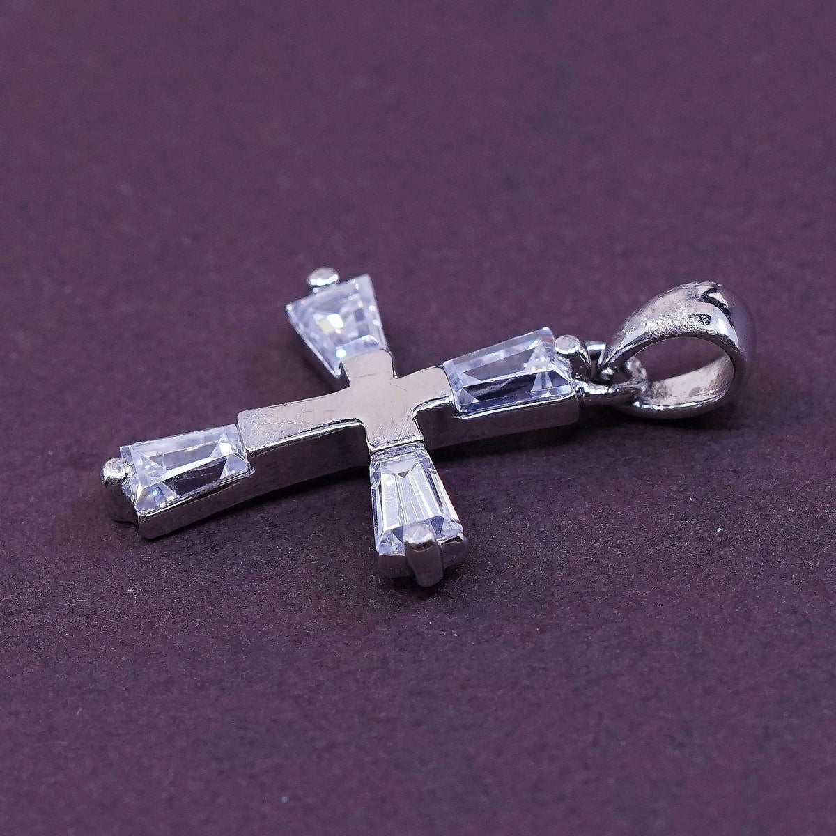 vtg Sterling silver handmade pendant, 925 cross w/ Cz, Christian