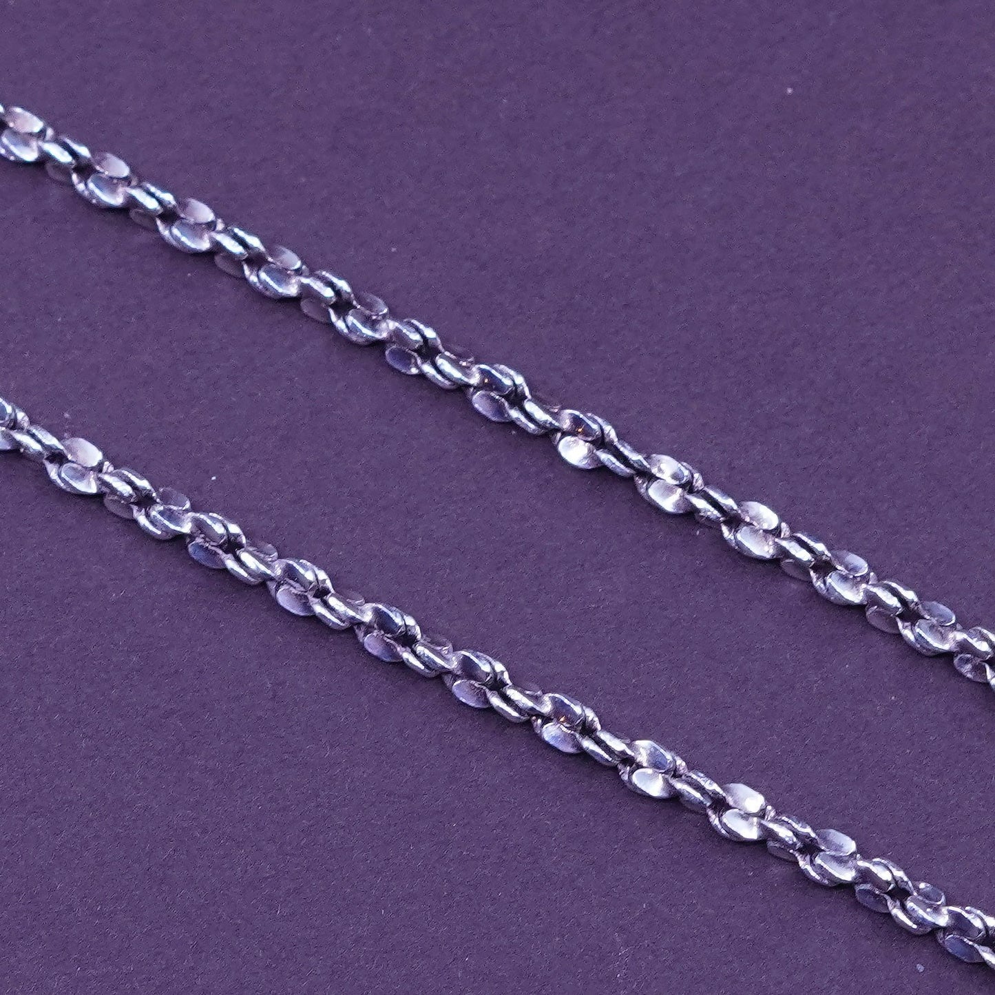 20”, 3mm, vintage Sterling silver necklace, Italy 925 twisted nugget chain
