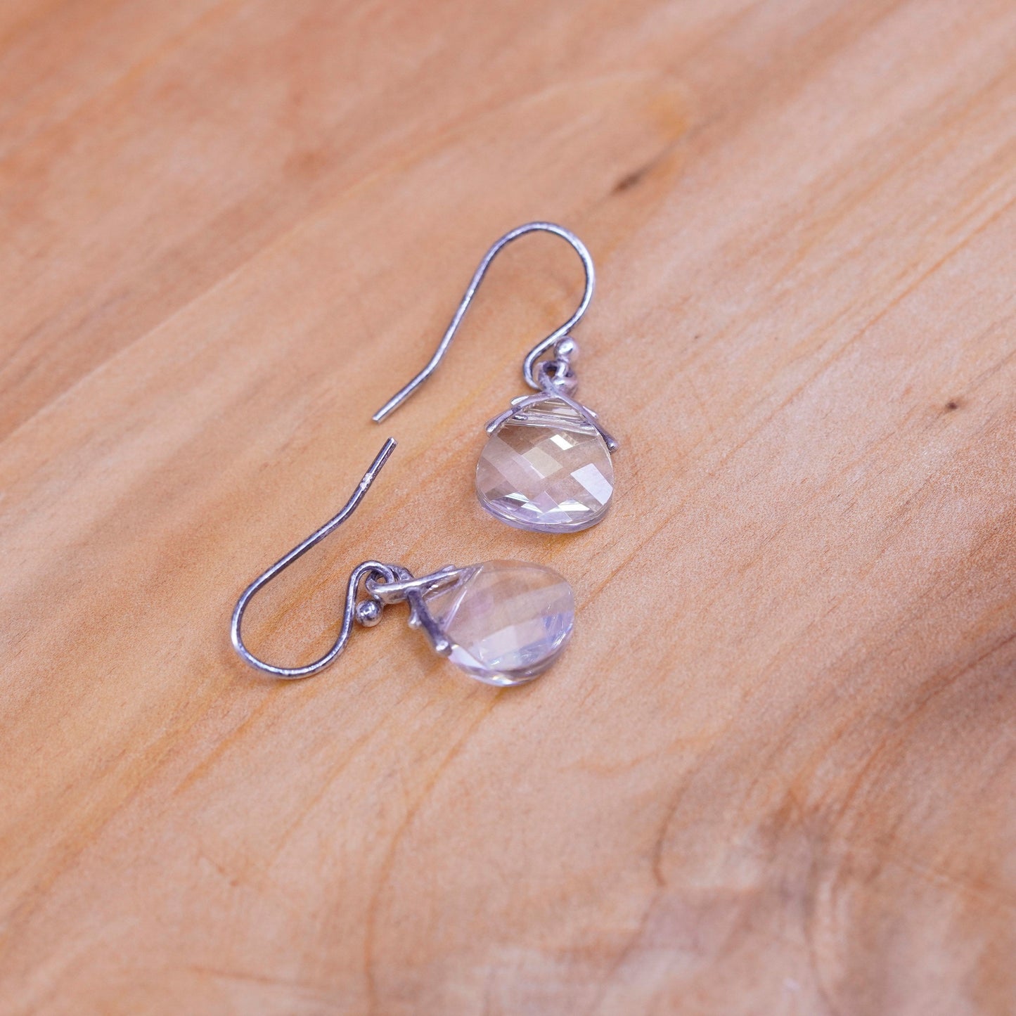 Vintage Sterling 925 silver handmade earrings with teardrop crystal