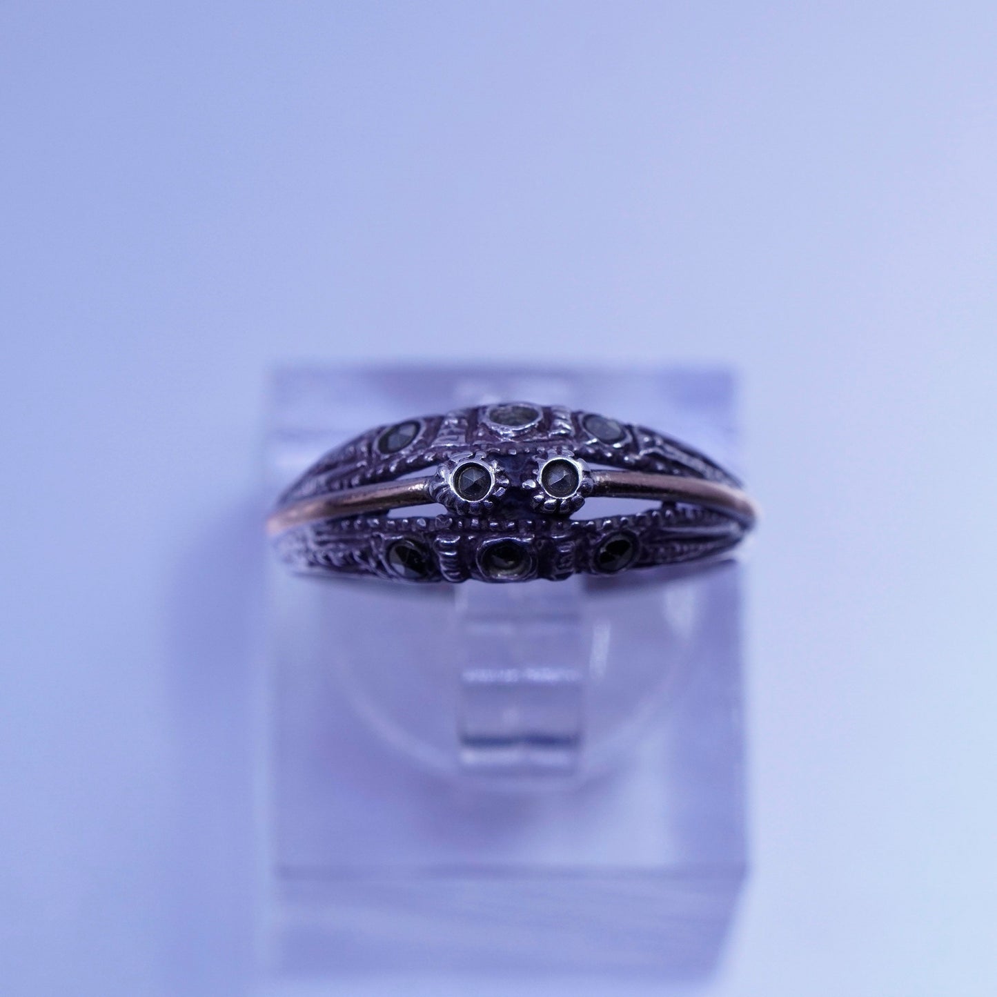 Size 6.25, vintage two tone Sterling 925 silver wedding ring, band