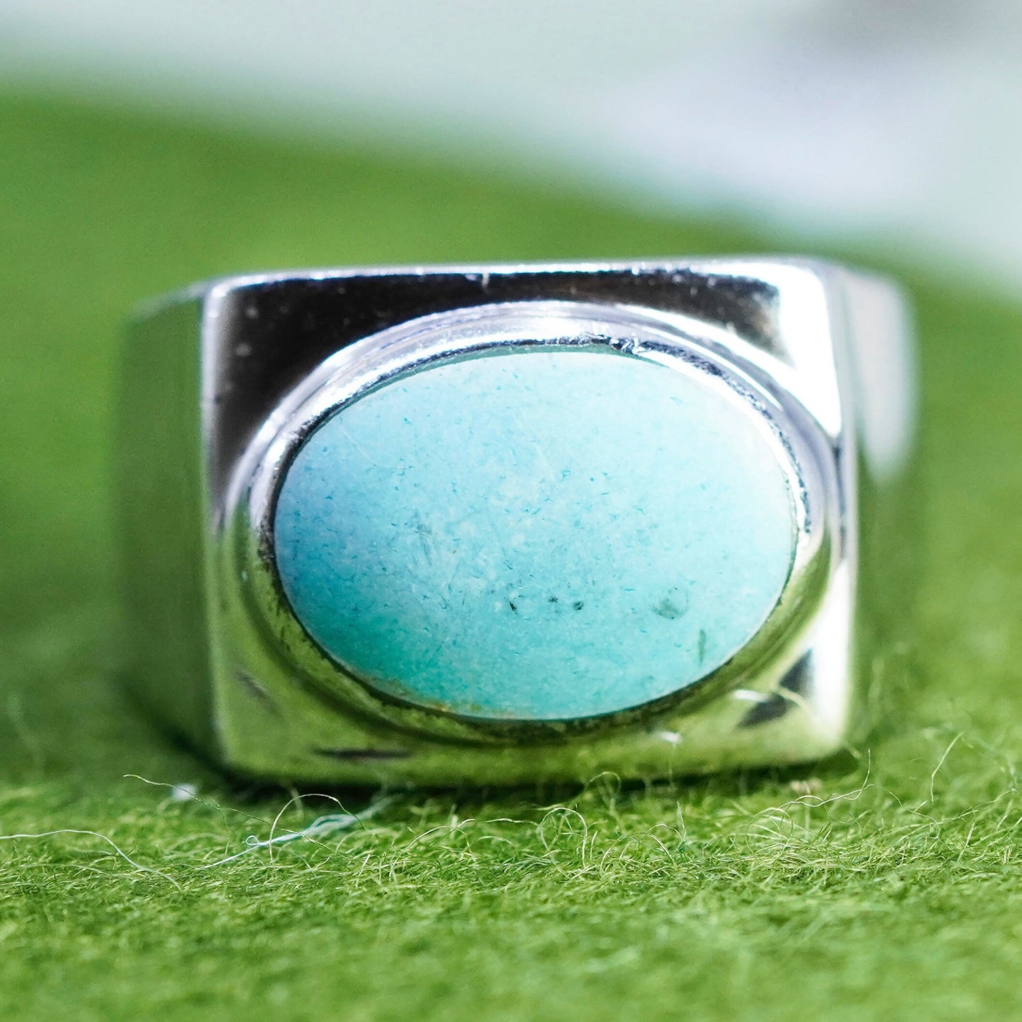 Size 7.25, vintage Sterling silver handmade ring, 925 band with turquoise inlay