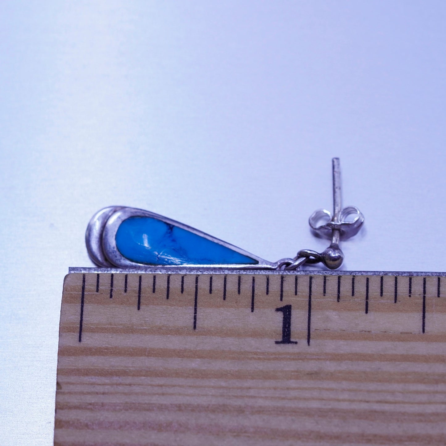 Vintage Sterling 925 silver handmade earrings with teardrop turquoise