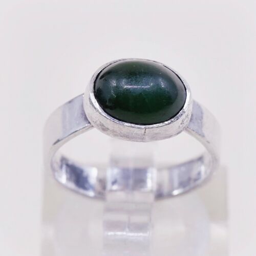 Sz 4.75, Vtg Sterling Silver Handmade Ring, 925 Silver Statement Ring W/ jade
