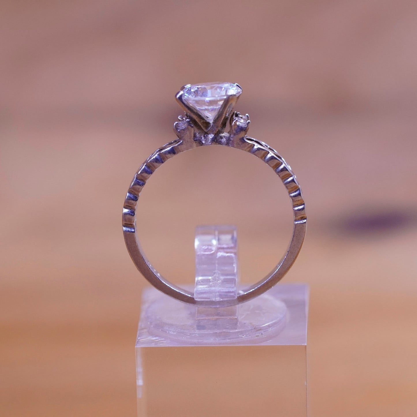 Size 7.25, vintage Sterling silver handmade ring, 925 engagement heart band cz