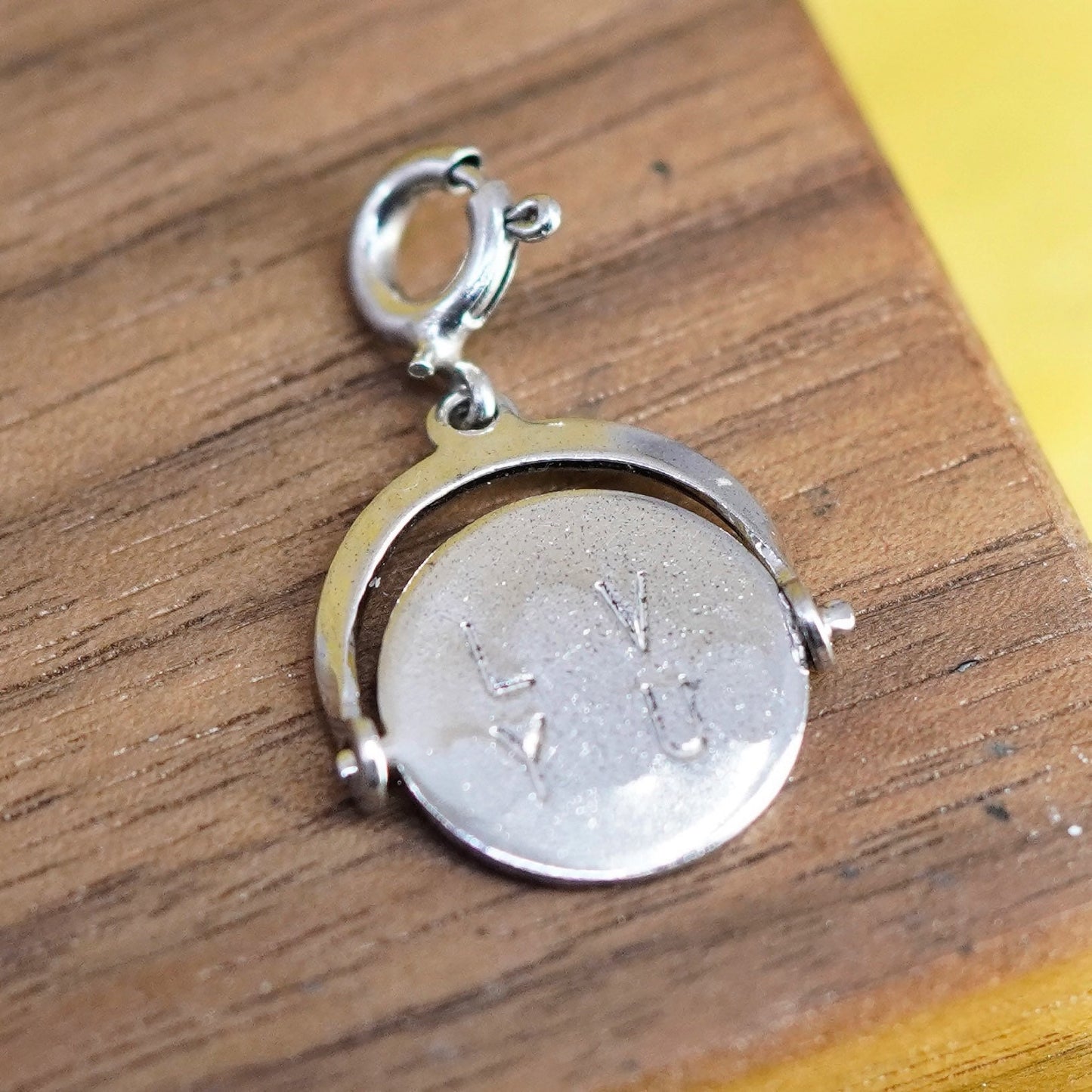 sterling silver handmade pendant, 925 spinner charm with initial “I love you