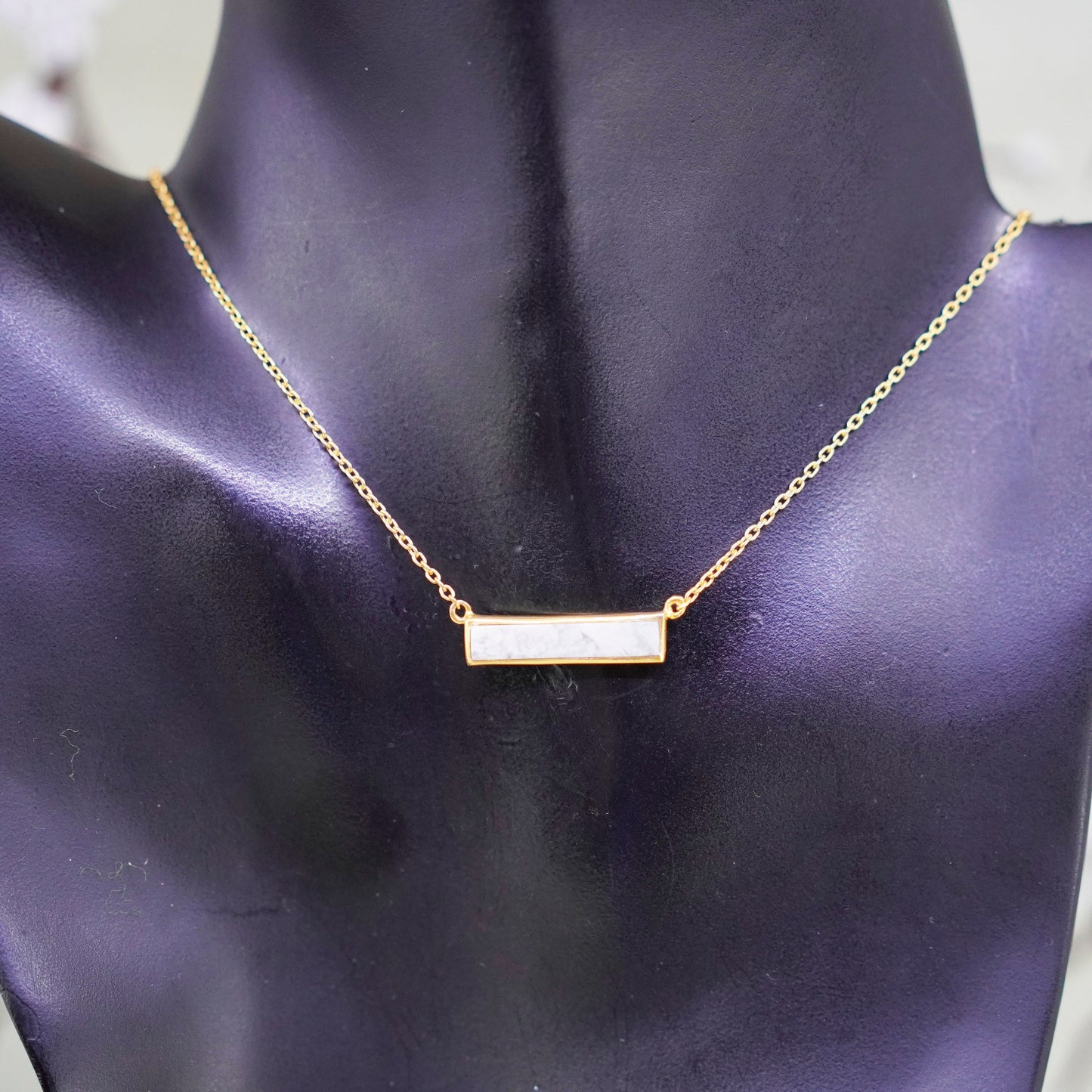 16+2”, Pura Vida vermeil gold sterling 925 silver necklace, marble bar pendant