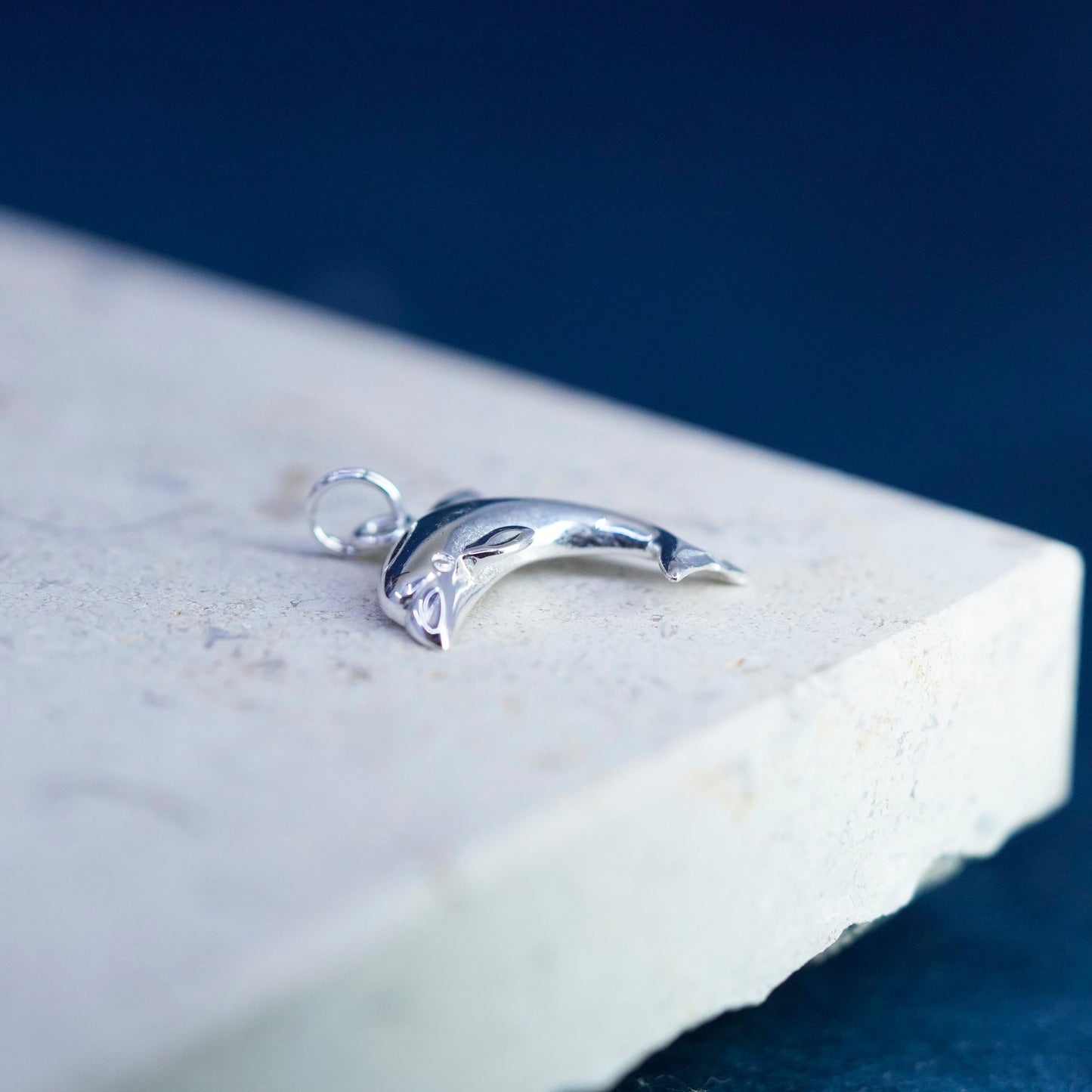 Vintage Sterling silver handmade dolphin pendant, 925 charm