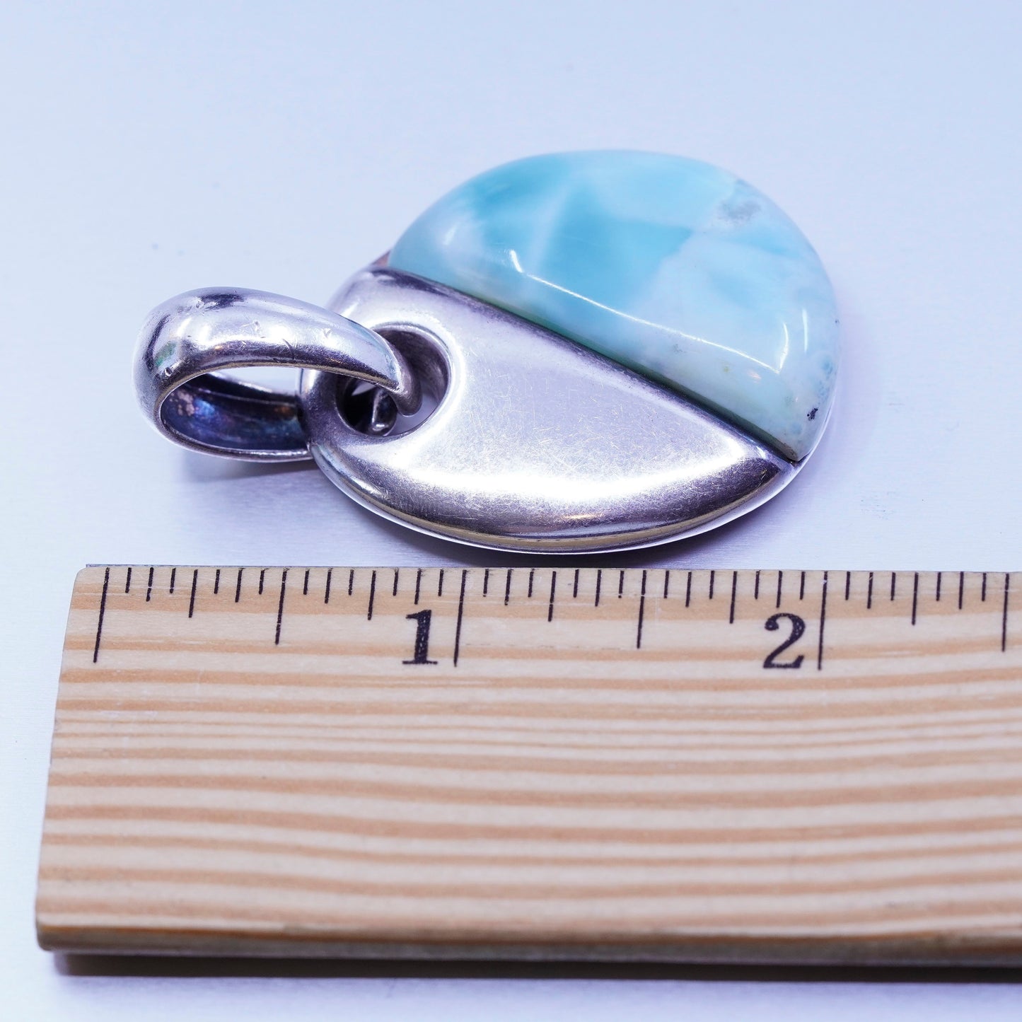 antique jewelry Italy sterling 925 silver handmade oval pendant with Larimar