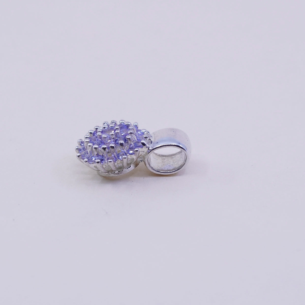 Vintage STS sterling silver pendant, 925 flower with purple Crystal